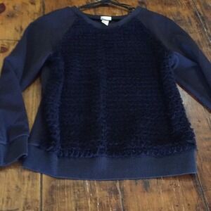 H&M Navy Blue Textured Faux Fur Front Raglan Sleeve Sweatshirt Size 6